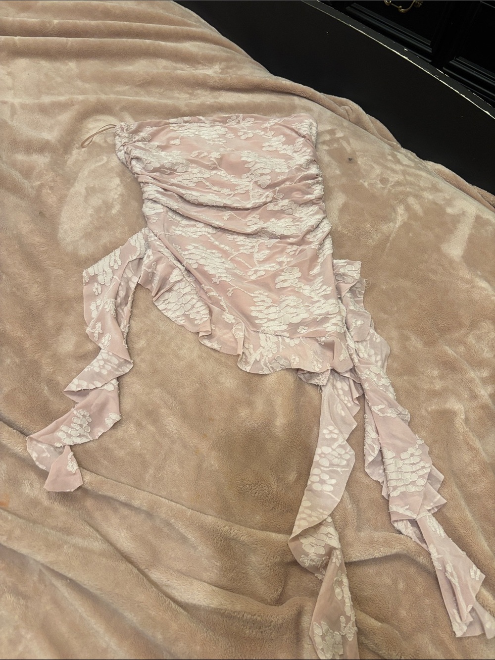 Romantic Strapless Pink Lace-Overlay Ruffle Camisole